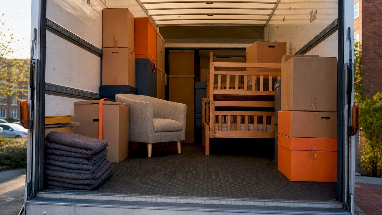 1782044027329overhead View Of Packed Furniture And Boxes Inside Large Van — Metro City Moves London Man & Van Service