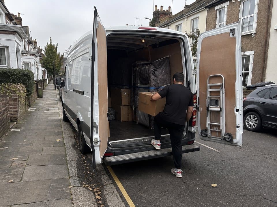 Man and van in London: Luton van parked at the kerb on a London residential street
